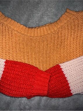 Chunky Colorblock Knit Sweater in Mustard, dark orange, and cream